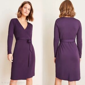 🚨NEW ANN TAYLOR Purple Long Sleeve Wrap Dress Classic Office Size 12